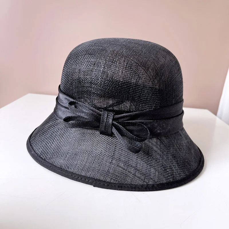 High quality Hepburn style bow Linen Fisherman hat Delicate elegant women\'s banquet basin hat holiday fashion hat trend