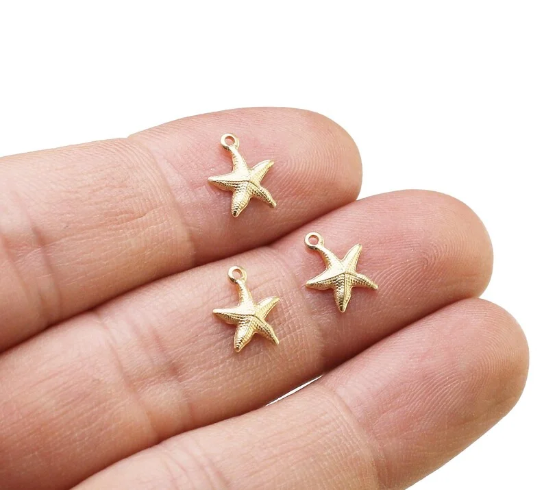 

50pcs Sea Star Charm, Animal Earring Charm, Add-on bracelet charm, Raw Brass Findings, 9.8x8.5mm, Jewelry Supplies R2949