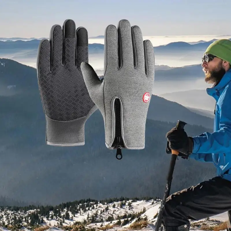 Guantes de nieve para exteriores, resistentes al viento, impermeables, guantes para pantalla táctil, diseño con cremallera, guantes cálidos, equipo de ciclismo para clima frío para mujeres y hombres