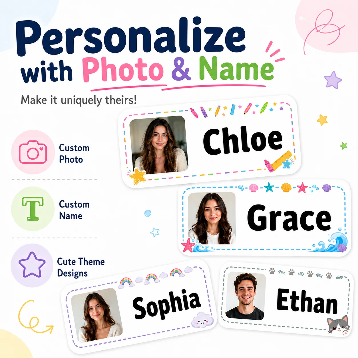 Back-To-School Season Name Stickers, Personalized Labels for Schools, Offices, Water Bottles, Pencils - Non-Curling Adhesive Waterproof Name Tags for School Classrooms, Backpacks, Luggage, Back-To-School Gifts for Sons and Daughters