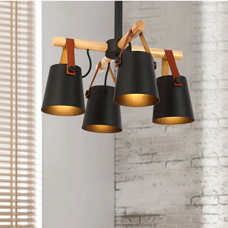 Nordic personality study simple modern bedroom chandelier creative restaurant macaron wooden belt  multi-head