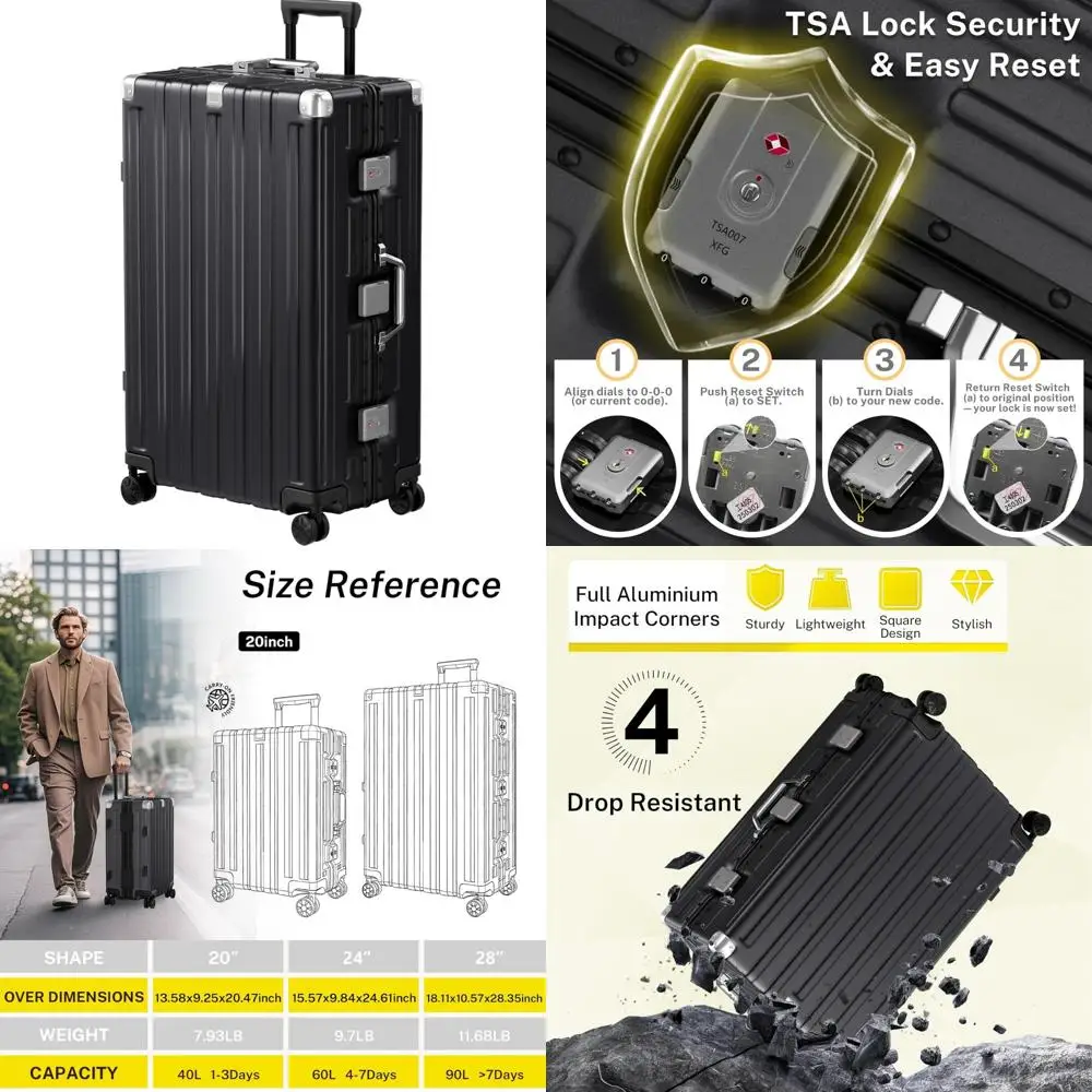 Lightweight 28 Inch Hardshell Suitcase with Spinner Wheels, TSA Lock, Zipperless Aluminum Frame, Luggage for Travel