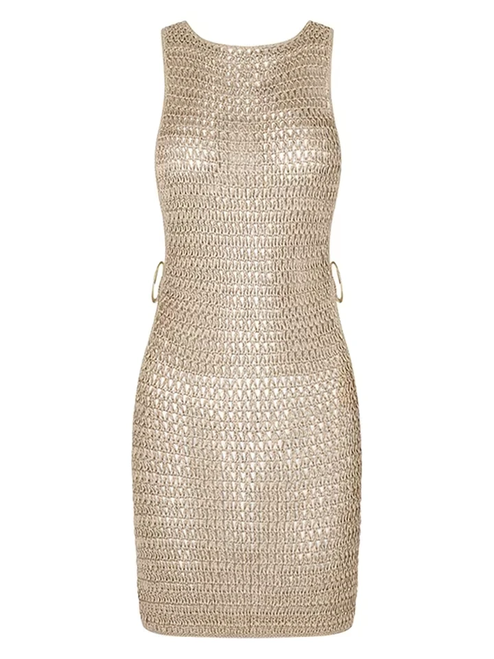 

2026 New Backless Cut Out Crochet Knitted Tunic Beach Cover Up Cover-ups Beach Dress Beach Wear Beachwear Female Women V5461