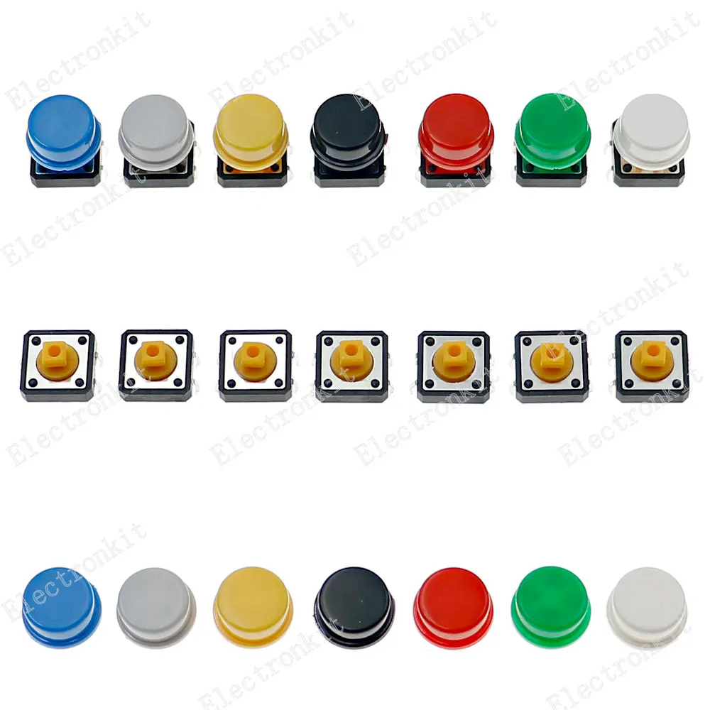 56pcs Tactile Push Button Switch Momentary Tact & Cap Assorted Kit 12x12x7.3mm Key Caps Mixed pack kit