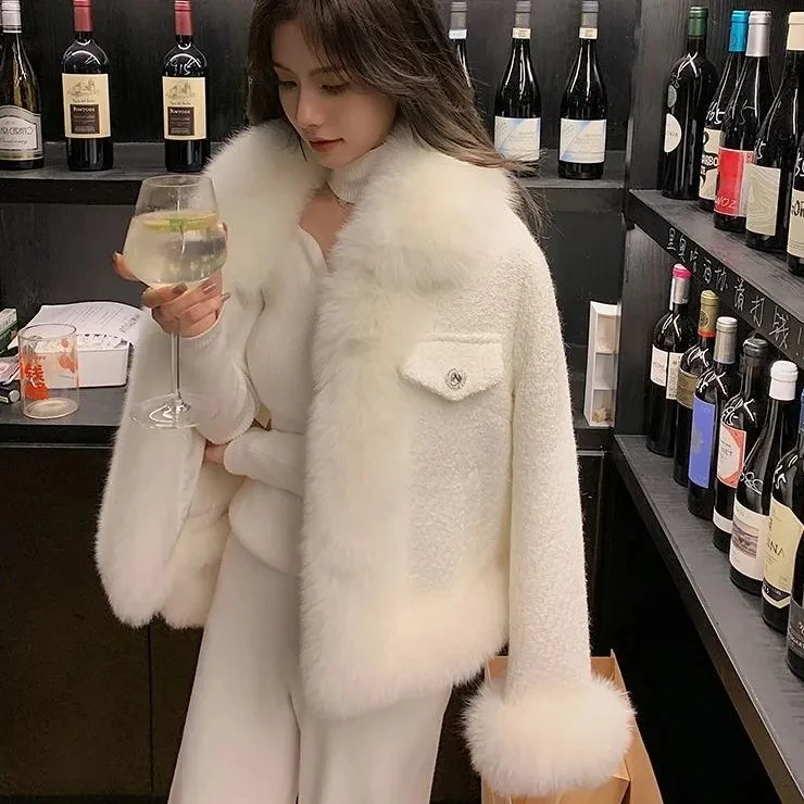 Dames witte bontjas ort Thiened herfst winter nieuwe Sle Small Fraance Sle milieuvriendelijke Faion bovenkleding
