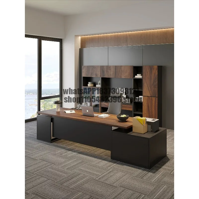 South American walnut boss table log large desk L-shaped office boss desk tea table integrated