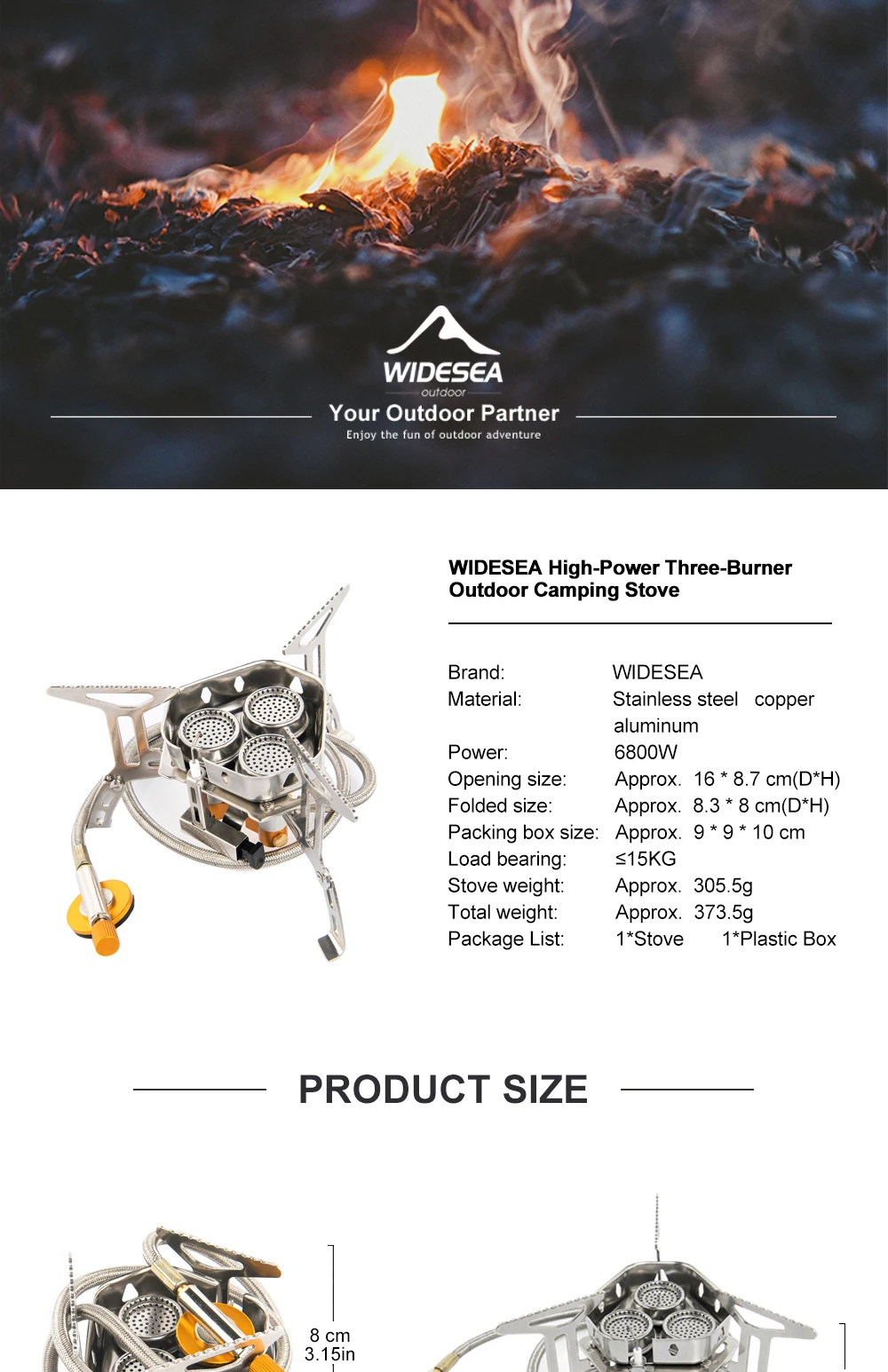 Widesea Camping Tourist Brenner Big Power Gasherd Kochgeschirr Tragbarer Ofen Picknick Grill Tourismusbedarf Outdoor-Erholung – Detail 1