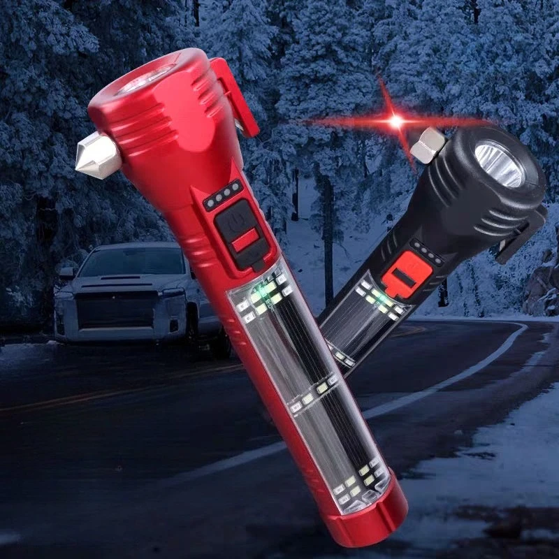 High Brightness Window-Breaking Safety Hammer Emergency Escape Multifunctional Car Flashlight LED Solar Outdoor Emergency Light