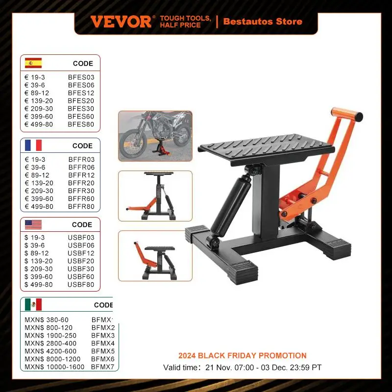 VEVOR Motorcycle Jack Lift Stand 440 lbs Dirt Bike Lift Stand Hydraulic Lift Operation Adjustable Height Hoist Table Maintenance