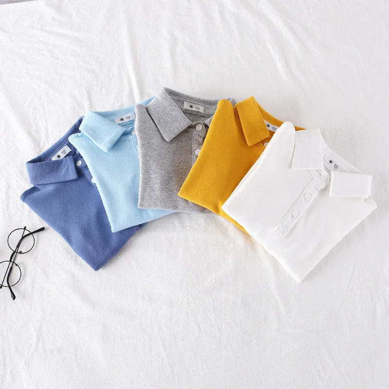 Spring Autumn Children Boys Polo Shirts Cotton Solid Turn Down Collar Shirts For Boys 1-8Y Kids Baby Boys Long Sleeve Undershirt