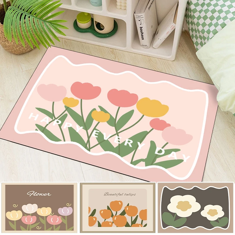 Floral Printed Bath Mat Non-slip Bathroom Floor Mats Nordic Modern Bathtub Side Floor Rug Shower Room Entrance Doormat Decor 발매트