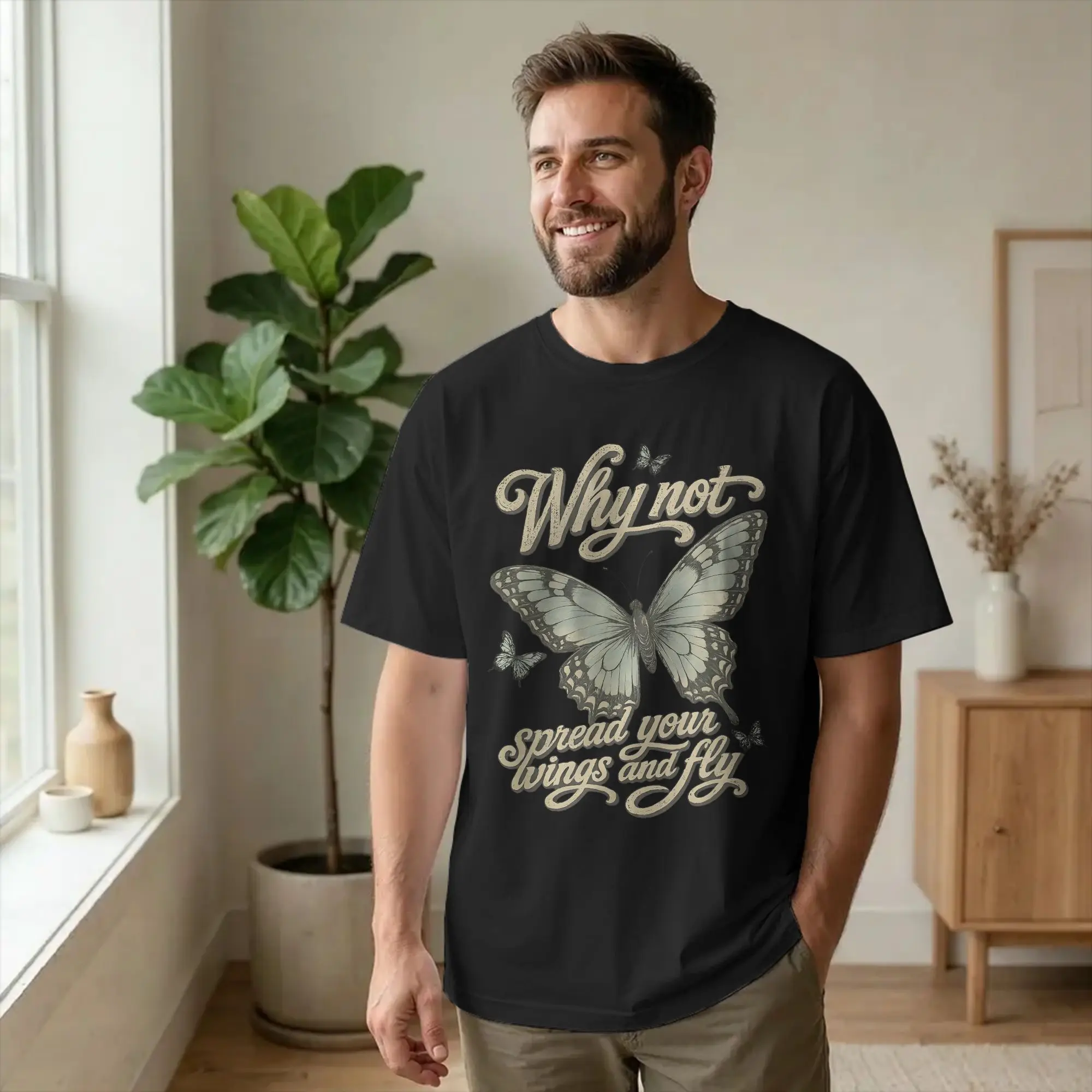 Cute Butterfly Funny Why Not Spread Your Wings and Fly T Shirts Men Women's Cotton T-Shirts Round Collar Hilary Duff Tee Shirt