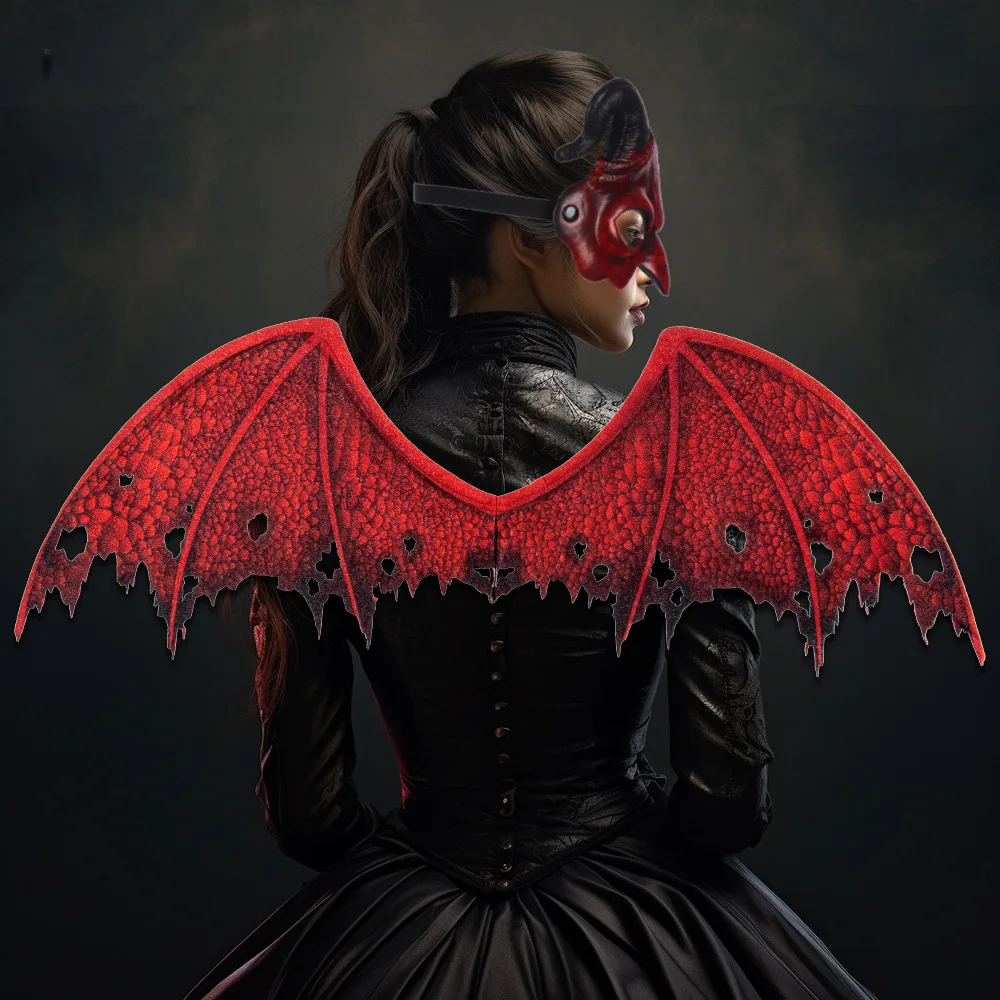 Non Woven Devil Wings and Mask Costume Set Dress Up Props for Halloween Party and Performance Cosplay
