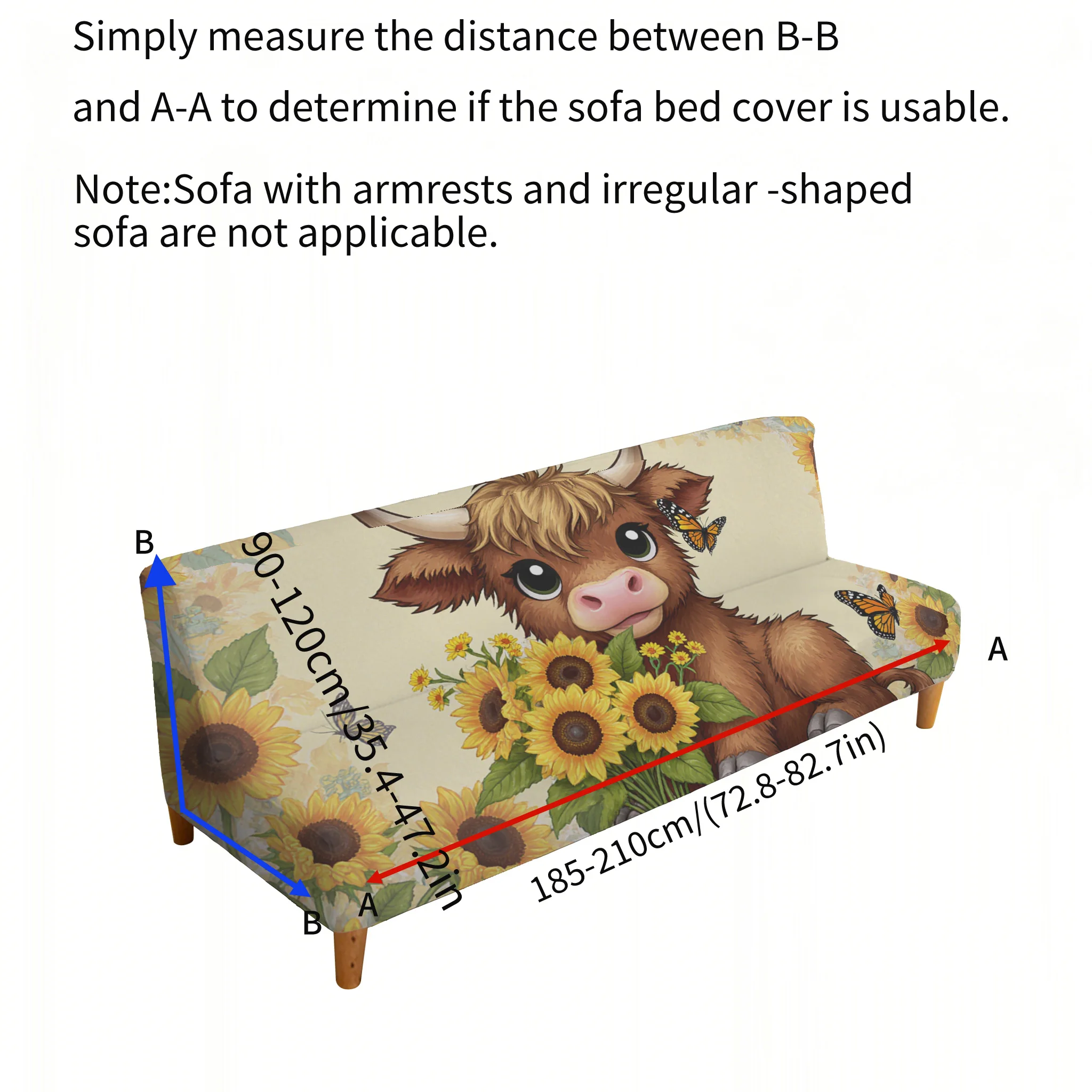 Living room universal elastic sofa bed cover, sunflower calf pattern, dustproof machine washable sofa bed cover
