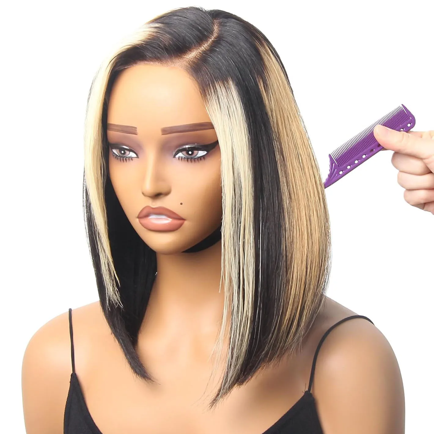 

Highlight Ombre Straight Bob Wig Human Hair 13x5x1 HD Lace Front Glueless Wigs Pre Plucked For Black Women Colored Short Bob Wig