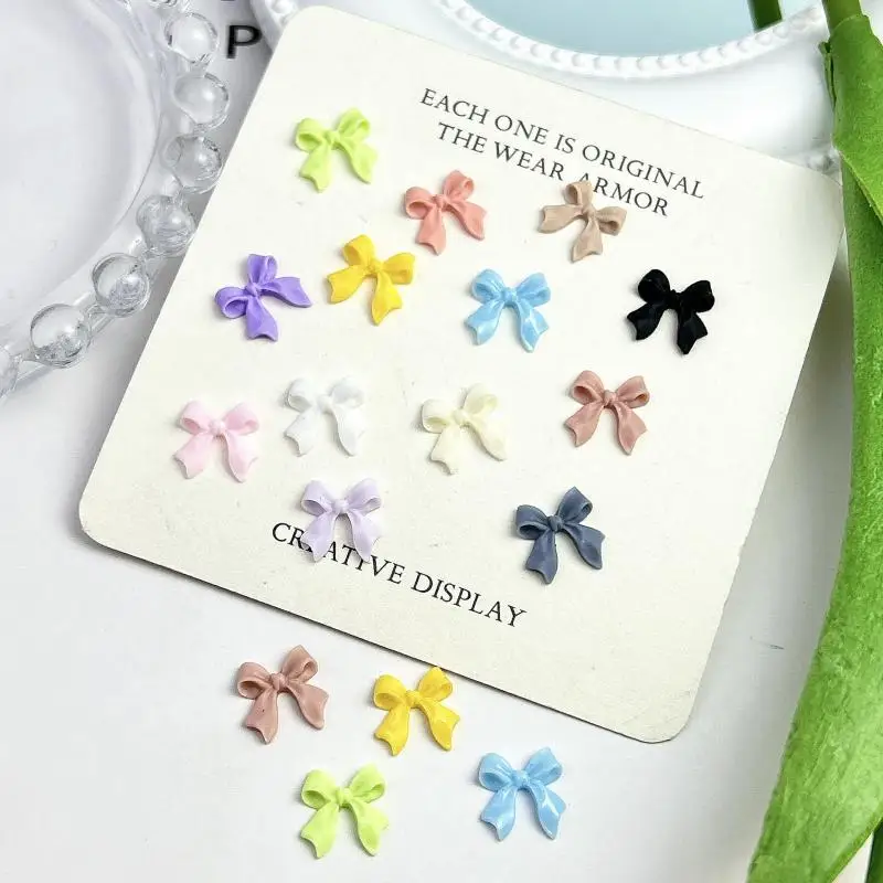 50PCS Macaron Colors Frosted Ribbon Bows Nail Charms 3D Minimalist Bowknots Fashionable Nail Art Decoration for DIY Crafts