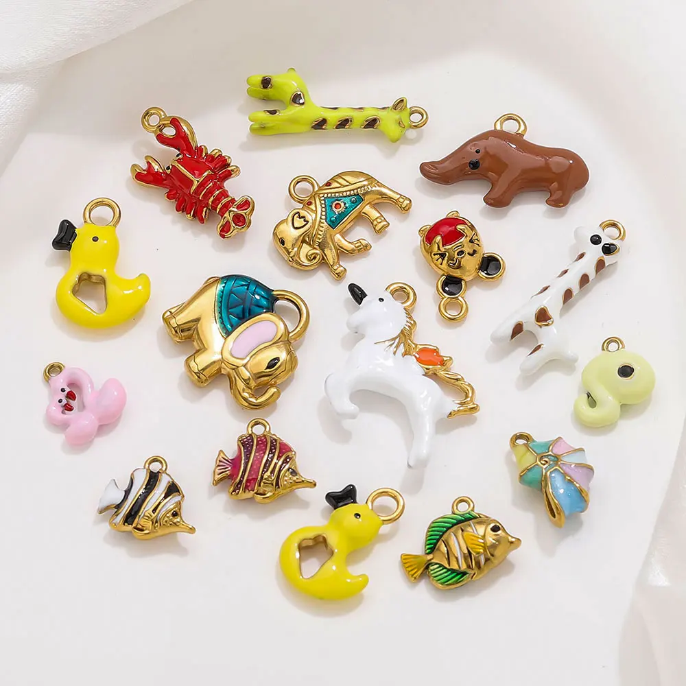 

2-4PCS Stainless Steel 3D Animal Charms Giraffe Fish Elephant Gold-Plated DIY Necklace Bracelet Earring Jewelry Making Materials