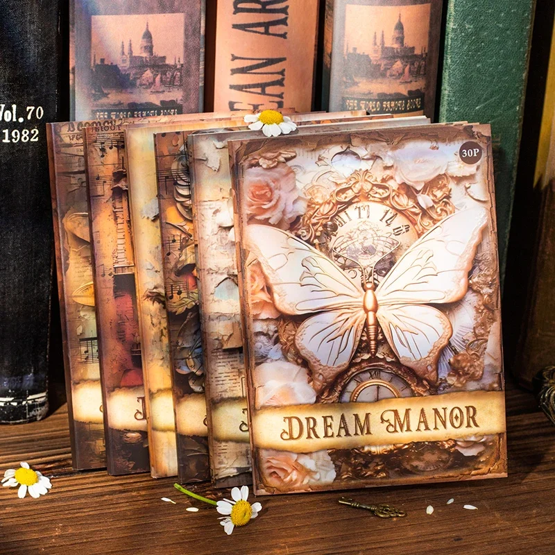 Dream Castle Retro Simulation Notebooks, Scrapbook Material, Handbook Notepad, Memo Handwriting Material, 178x115mm, 30 pcs