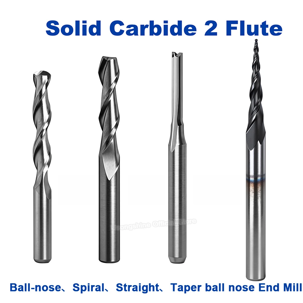 2 Flute End Mill Cutter 3.175mm Ball-Nose/Spiral/Straight End Mill Carbide Spiral CNC Engraving Bit for Wood Milling Cutter Tool