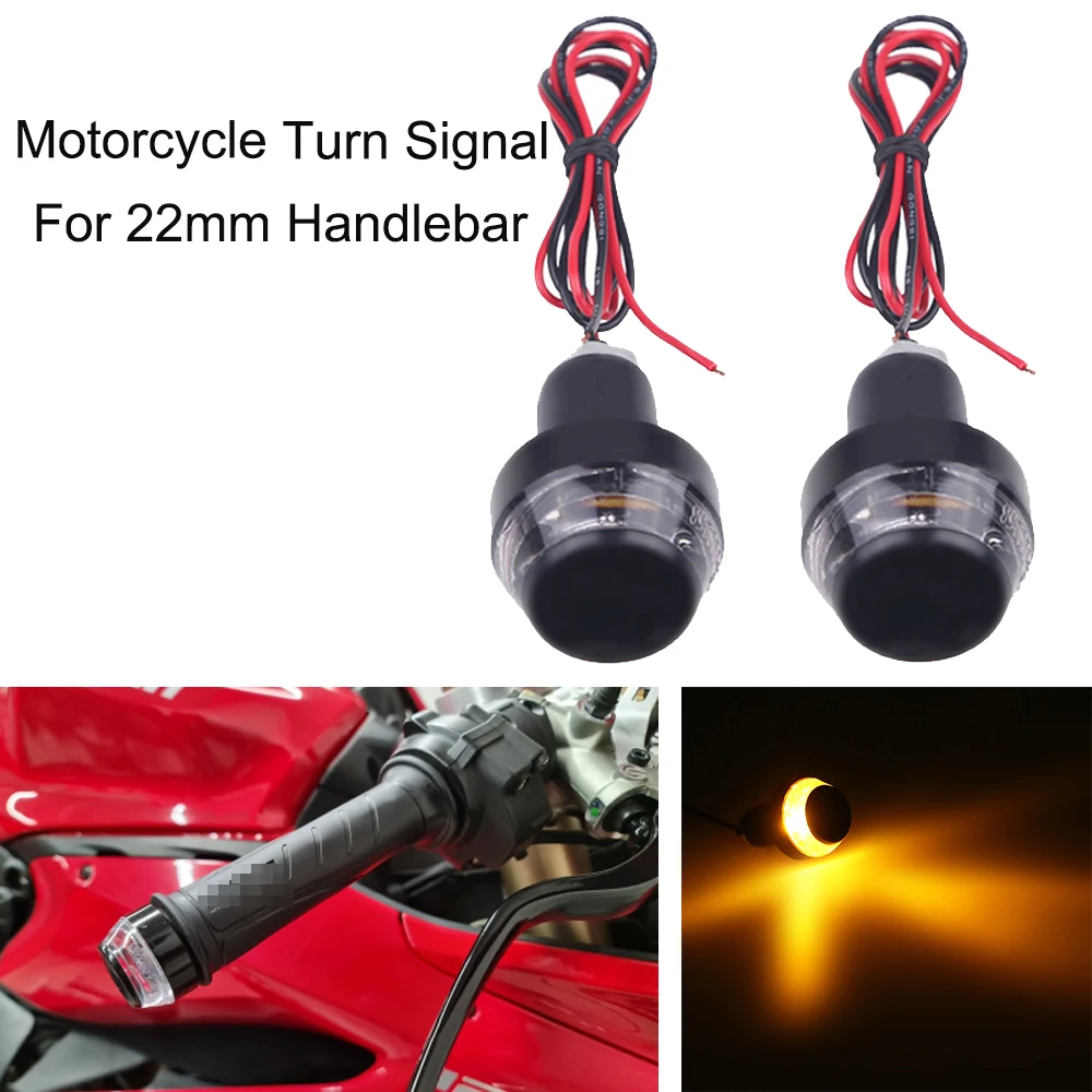 Señal de giro del mango de la motocicleta para manillar de 22mm, LED ámbar para motocicleta, barra de agarre amarilla, intermitente con lámpara de