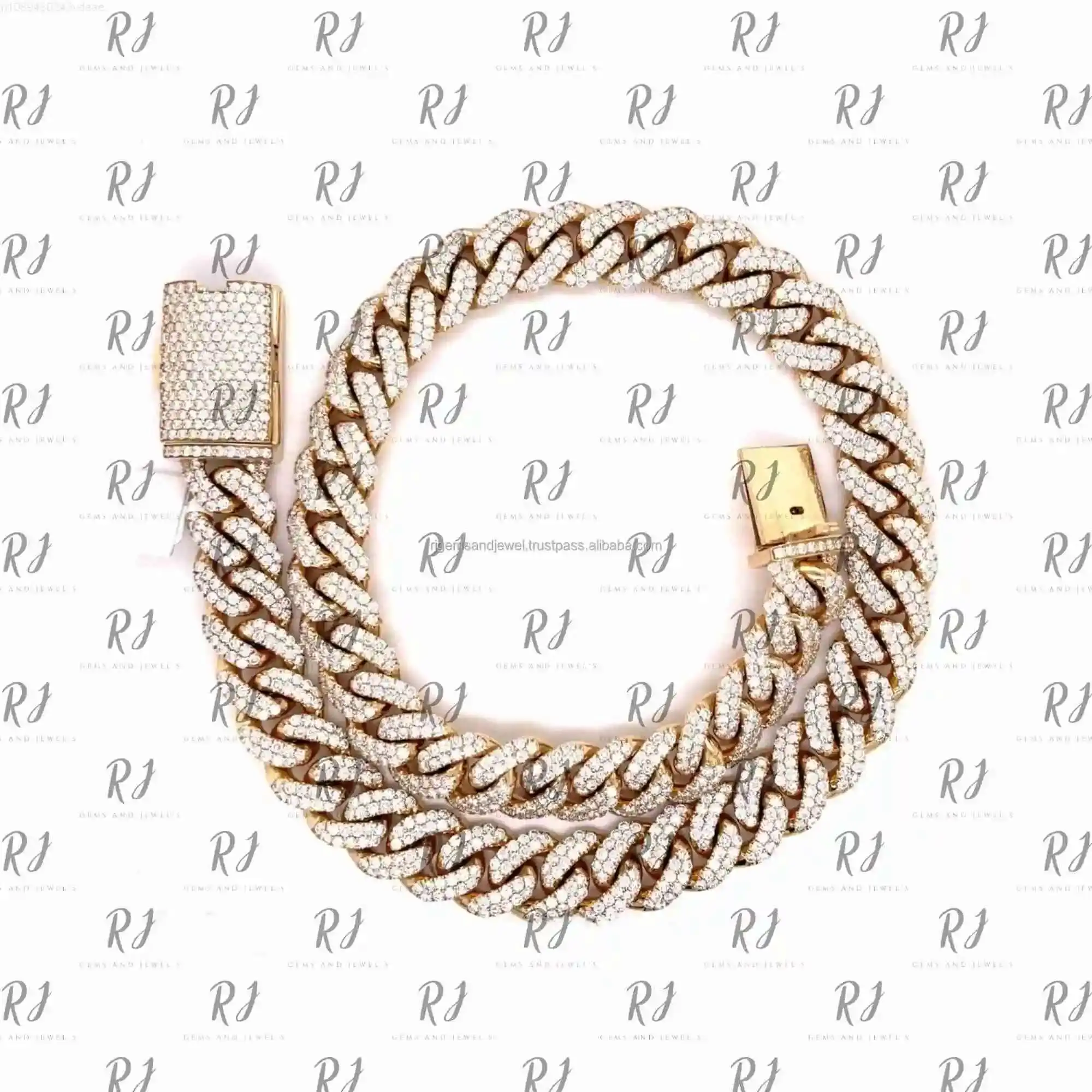 

Iced Out Moissanite Cuban Necklace Hip Hop 14MM Gold Cuban Link Chain Trendy Jewelry