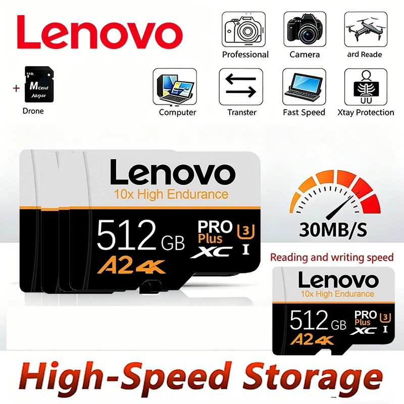 Lenovo Shockproof TF Cards Micro TF SD Memory Card SD Cards 512GB 256GB High Transfer 32GB A2 for Camera / Tablet / Phone