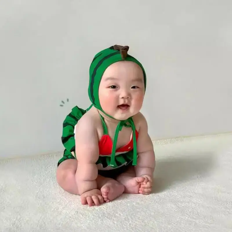 2026 New Baby Girl Cute Sling Bikini Split Swimsuit 3pcs Suit Newborn Infant Watermelon Bathing Suit Toddler Swimming Suit view 4