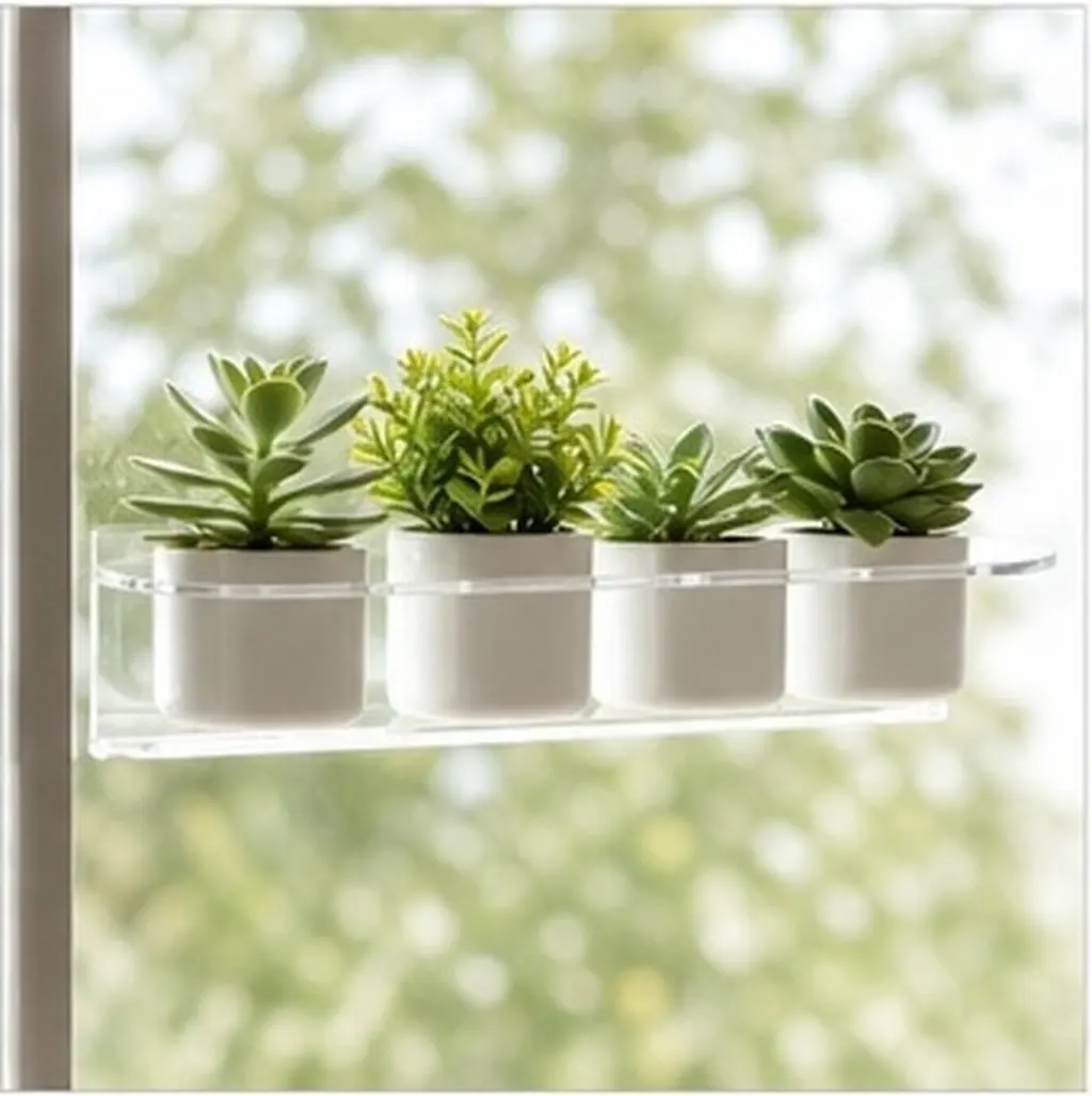 Suction Cup Acrylic Window Plant Shelf Floating Indoor Flower Vegetable Holder 12 Inch Clear Window Stand Plant Shelves