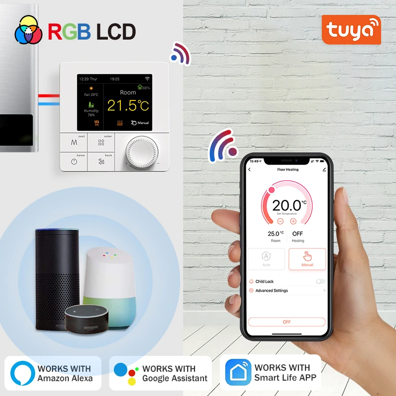 Tuya inteligentny dom Wifi termostat ogrzewanie podłogowe inteligentny termostat grzewczy domowe inteligentne termostaty 220V Google Home Alexa