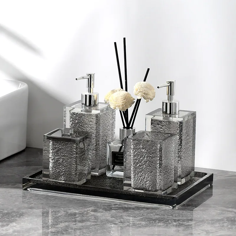 

Hotel light luxury hand sanitizer bottle tissue box cotton swab box set model room bathroom washbasin
