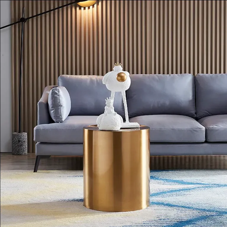 Metal Furniture Modern Luxury Gold Plated Profiled End Table Stainless Steel Coffee Table Round Side Table