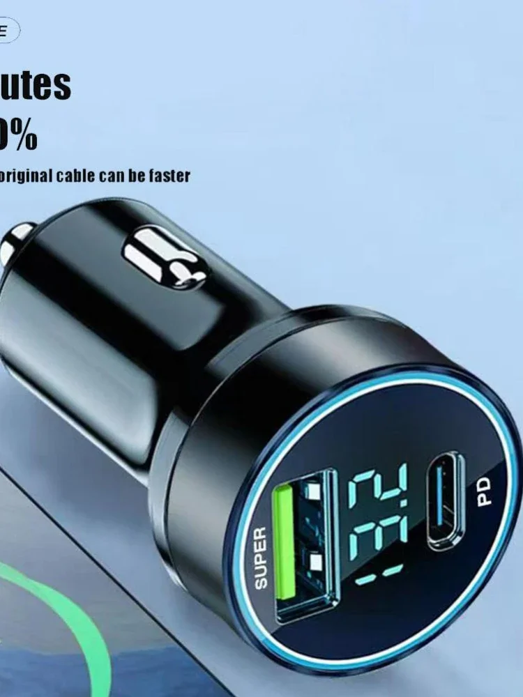 Ładowarka samochodowa USB 120W Typ C Szybkie ładowanie Adapter do telefonu Wyświetlacz LED Cyfrowy Wyświetlacz Zapalniczka Samochodowa do iPhone Xiaomi Samsung — Zdjęcie 2 z 2