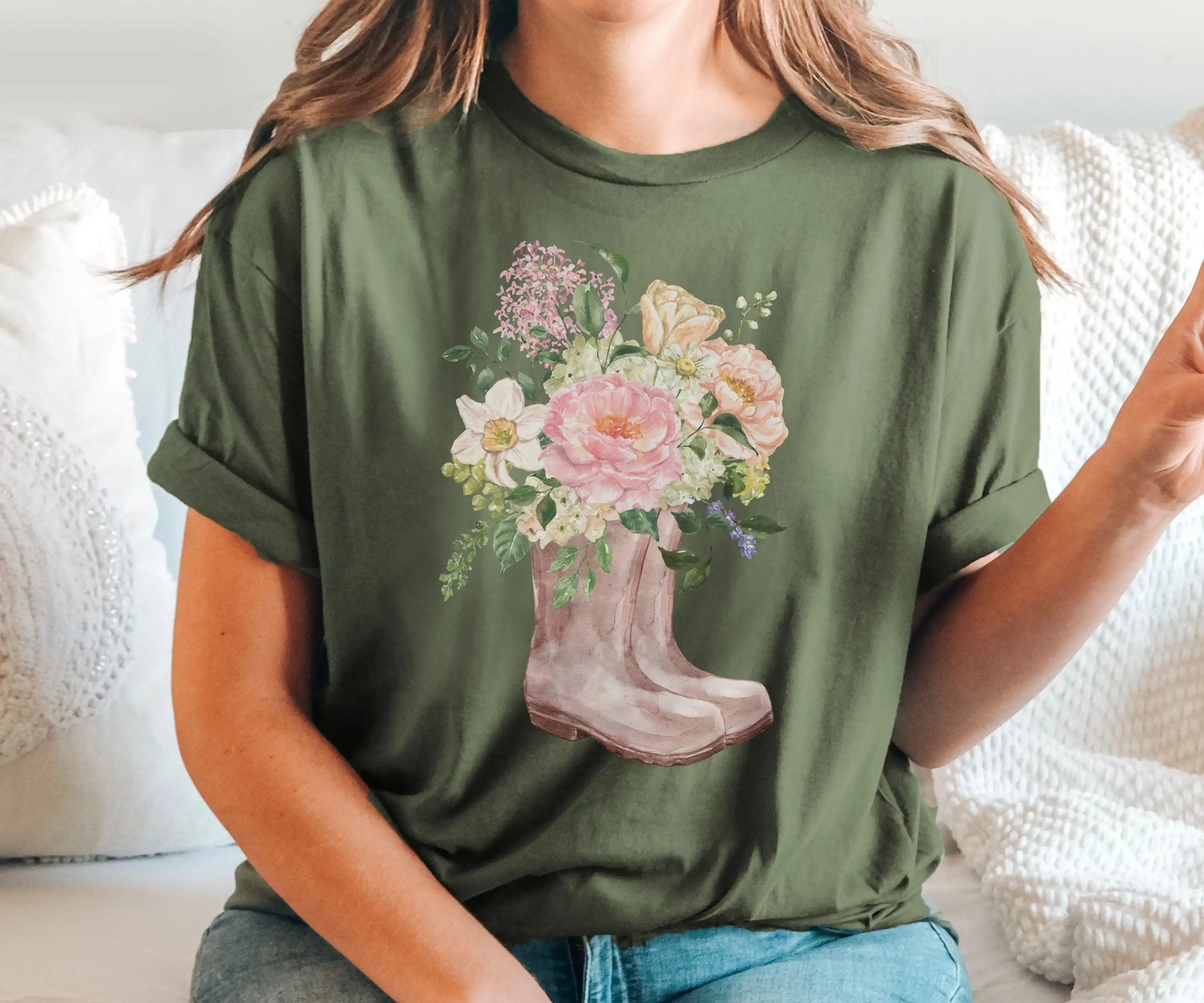 Boho Spring Wildflowers T Shirt Cute Cottagecore Style Autumn Floral Motif Dried Flowers Comfy Top