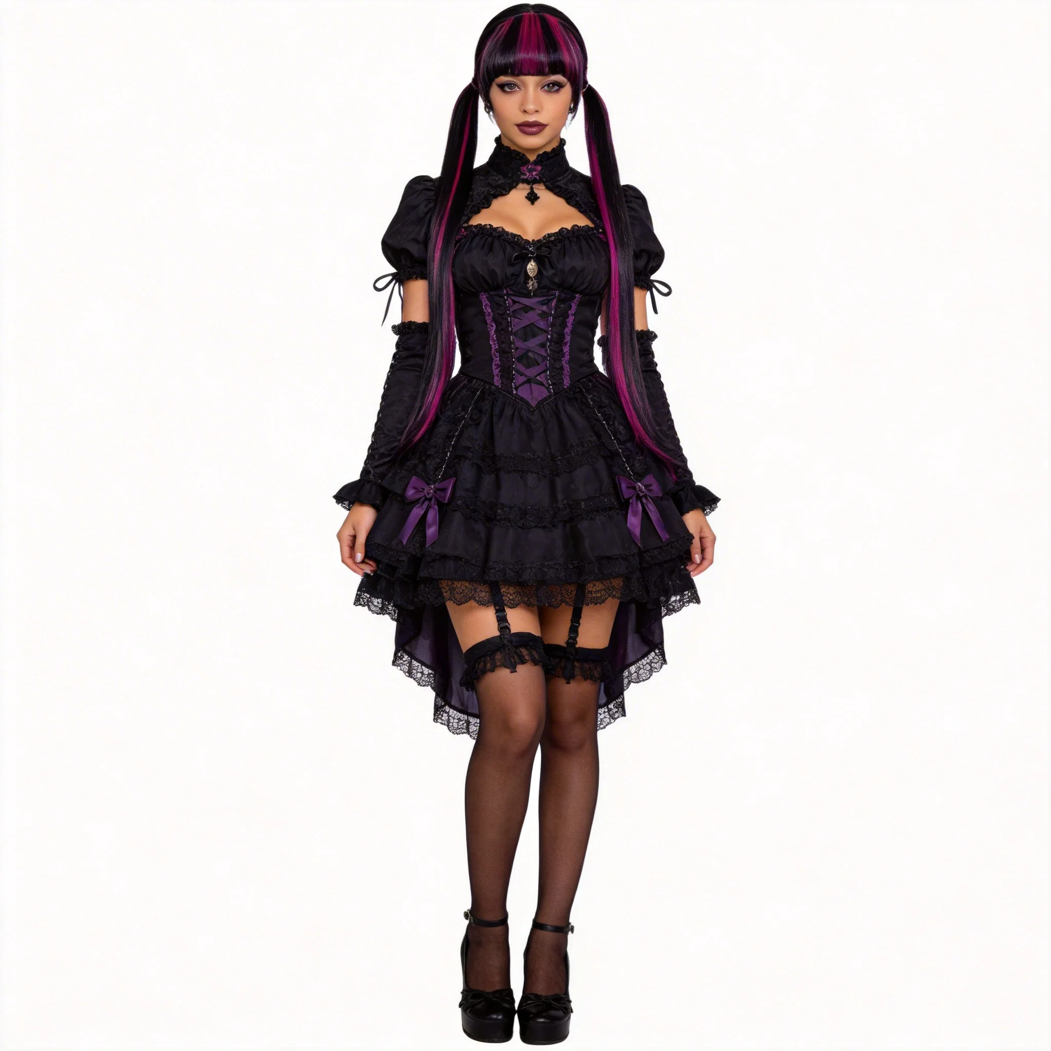 

Парик REEWES Monster High Draculaura с челкой, длинные черные и розовые прямые синтетические волосы для подростков, аниме-косплей, костюм на Хэллоуин