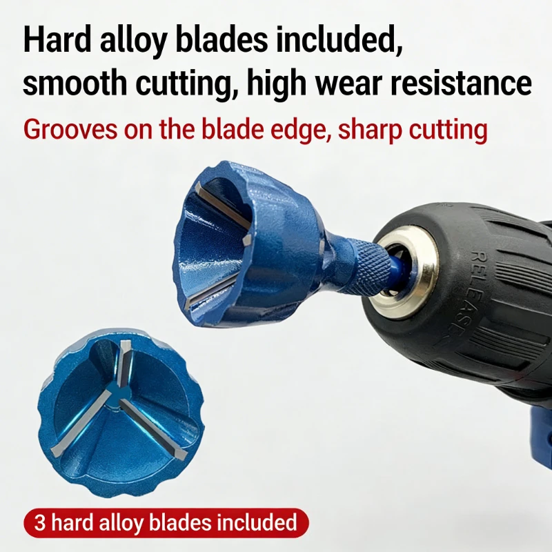 

Инструмент для снятия заусенцев с наружной фаски, трехлезвийное сверло для обработки металла, фаскосниматель для винтов и болтов, серебристый и синий