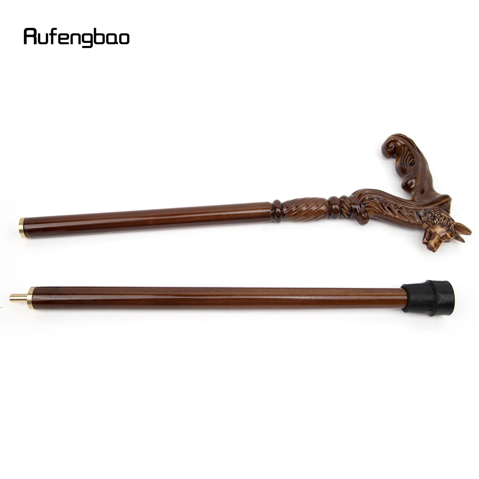 Wolf tongkat berjalan kayu coklat, hiasan vampir, tongkat berjalan cosplay kayu Halloween Mace Wand Crosier 93cm