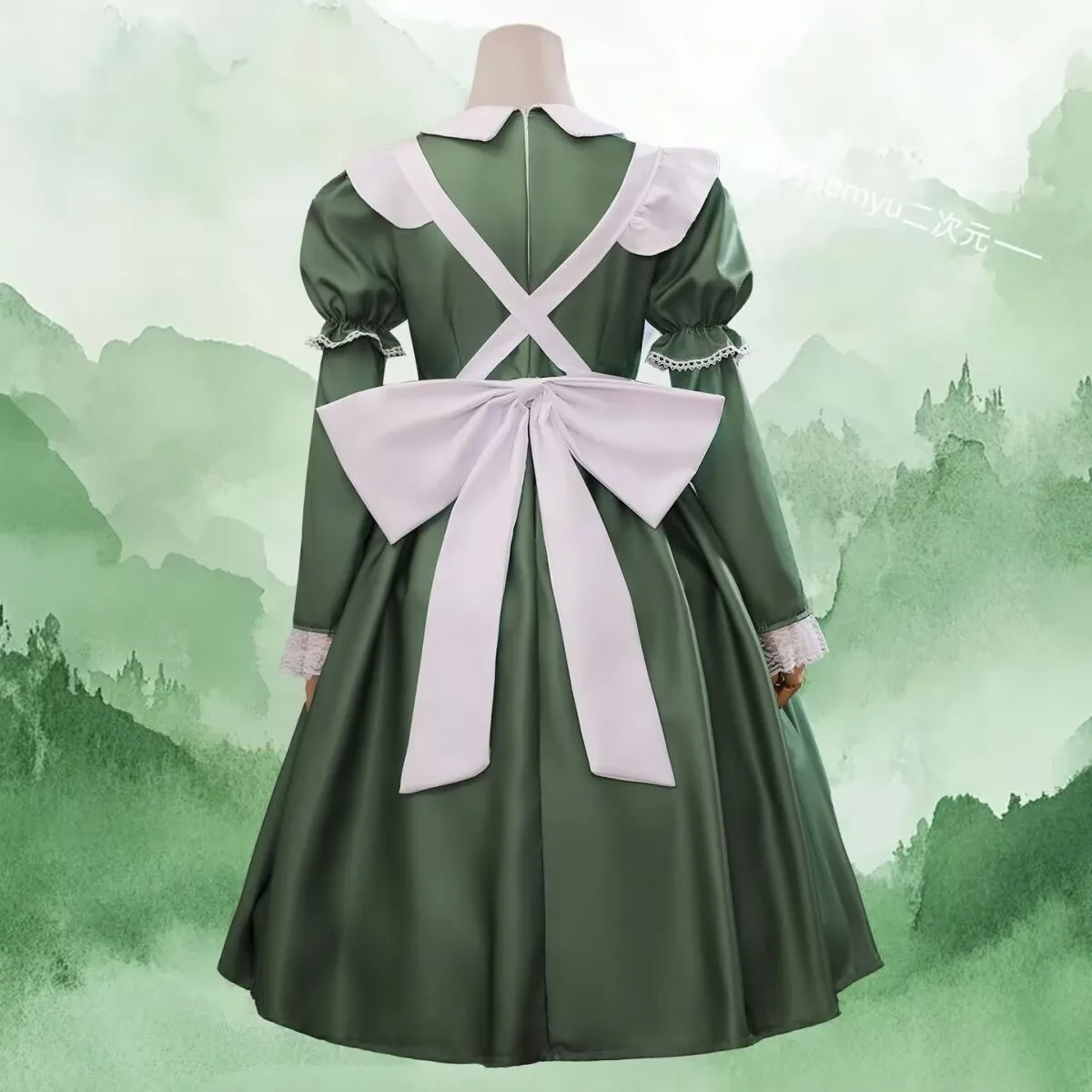 green maid dress Anime APH Axis Powers Italian Lolita Cosplay Outfit Hetalia Cute Apron Tie Hair Flower for Halloween Party Suit emerald green green bridesmaid dresses