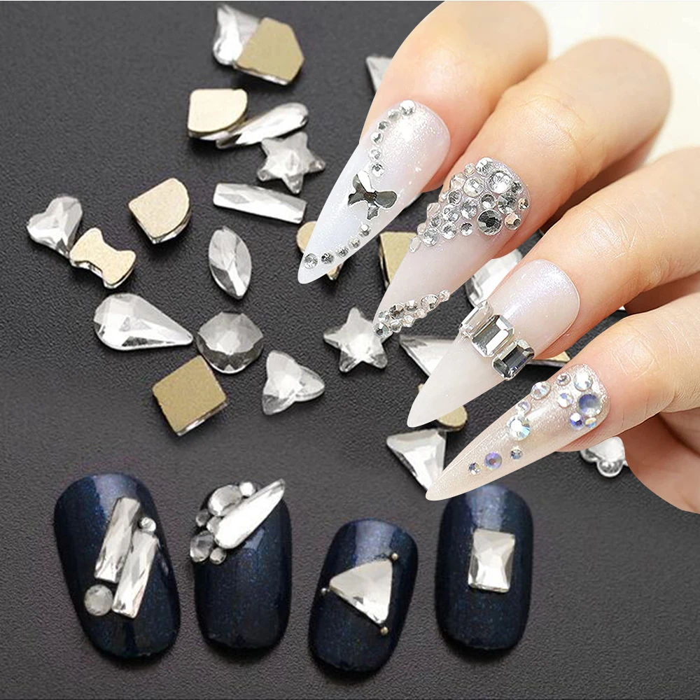 

20Pcs/Bag Clear Crystal Nail Rhinestones 3D Multi-Shape Transparent Flat Back Diamond Accessories Manicure Gem Decorations Wr47