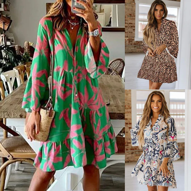 

Платье 2025 года, женское элегантное модное красивое женское платье, вечернее платье в стиле отпуска, женские свободные повседневные платья с цветочным принтом