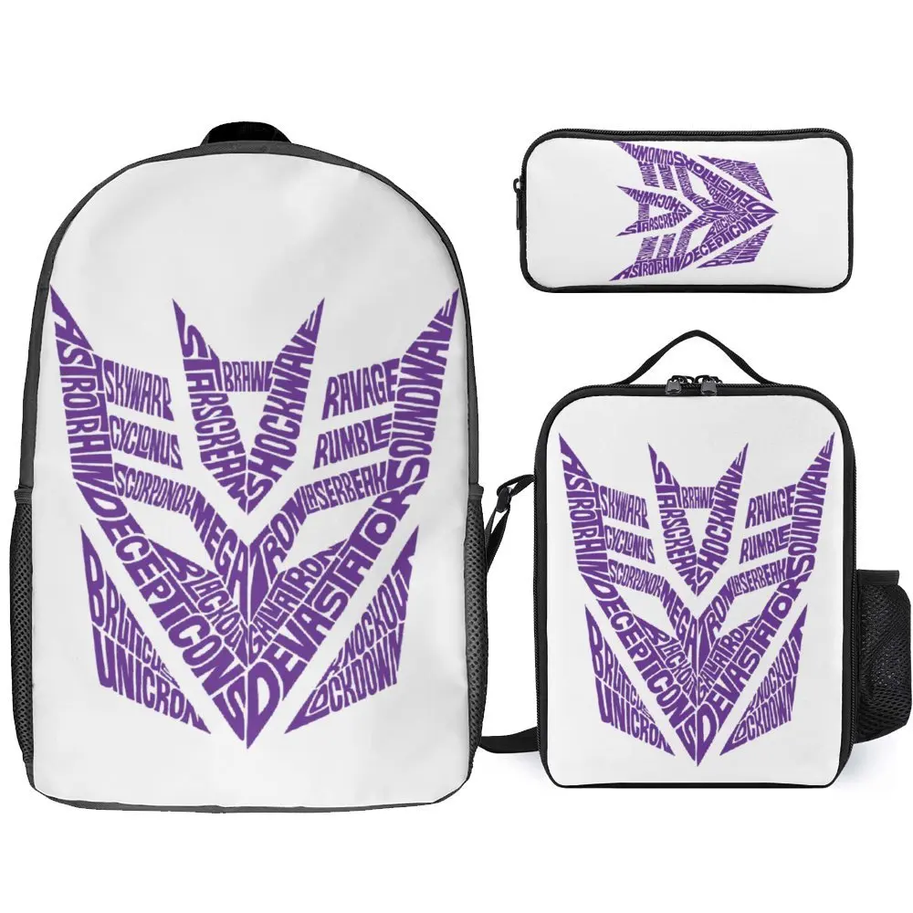 3 in 1 Set 17 Inch Backpack Lunch Bag Pen Bag   Black Decepticon Soundwave  Wordtee Vintage 27 Secure Classic Snug Picnics Tooth