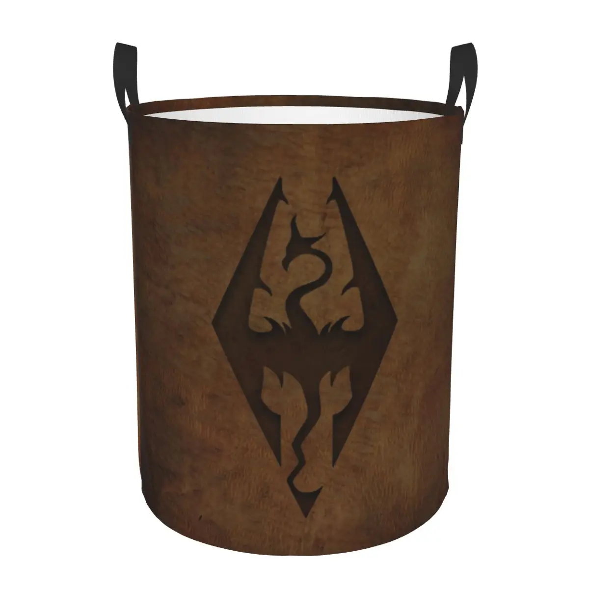 Custom Skyrim Worn Leather Emboss Laundry Basket Collapsible Toy Clothes Hamper Storage Bin for Kids Nursery