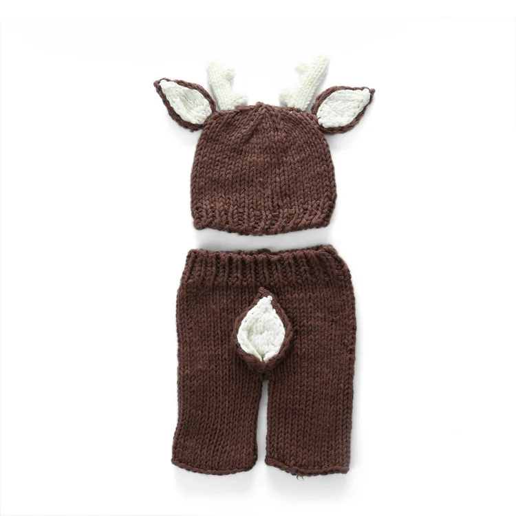

Newborn Christmas deer stick needle handmade sweater photography prop gray