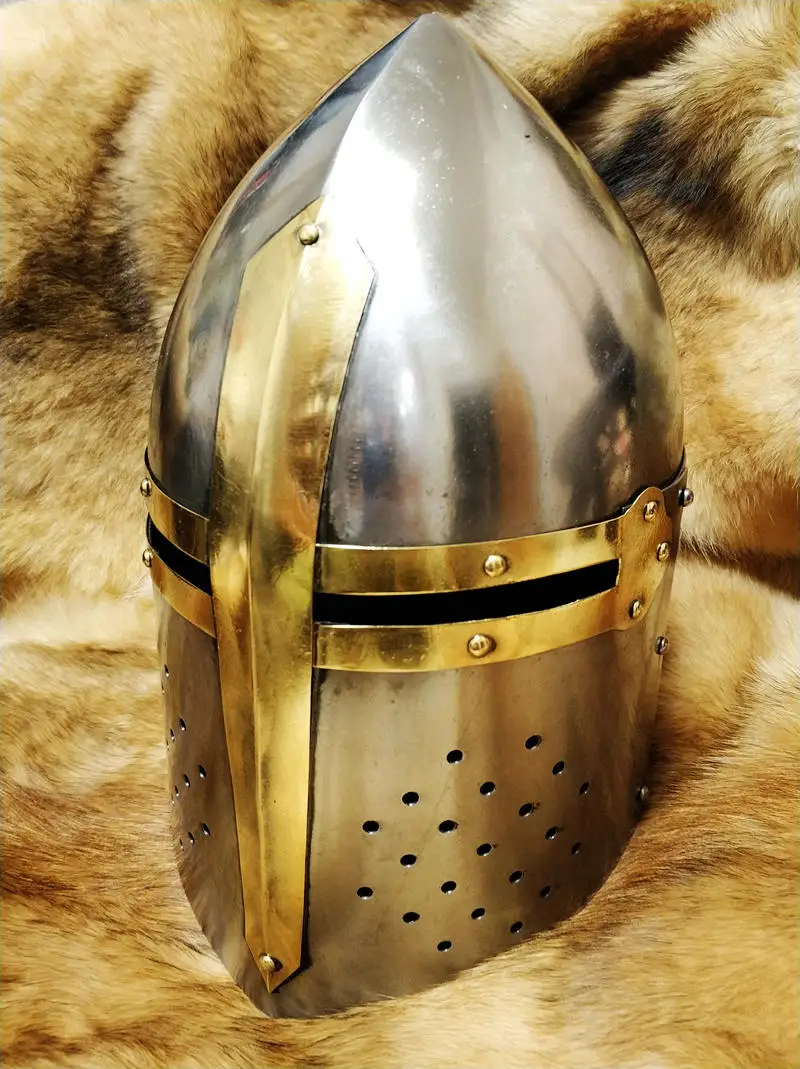 Medieval Armor Crusader Knight Pointed Barrel Helmet Yellow Rimmed Helmet Can Be Worn Plate Armour Free Mail