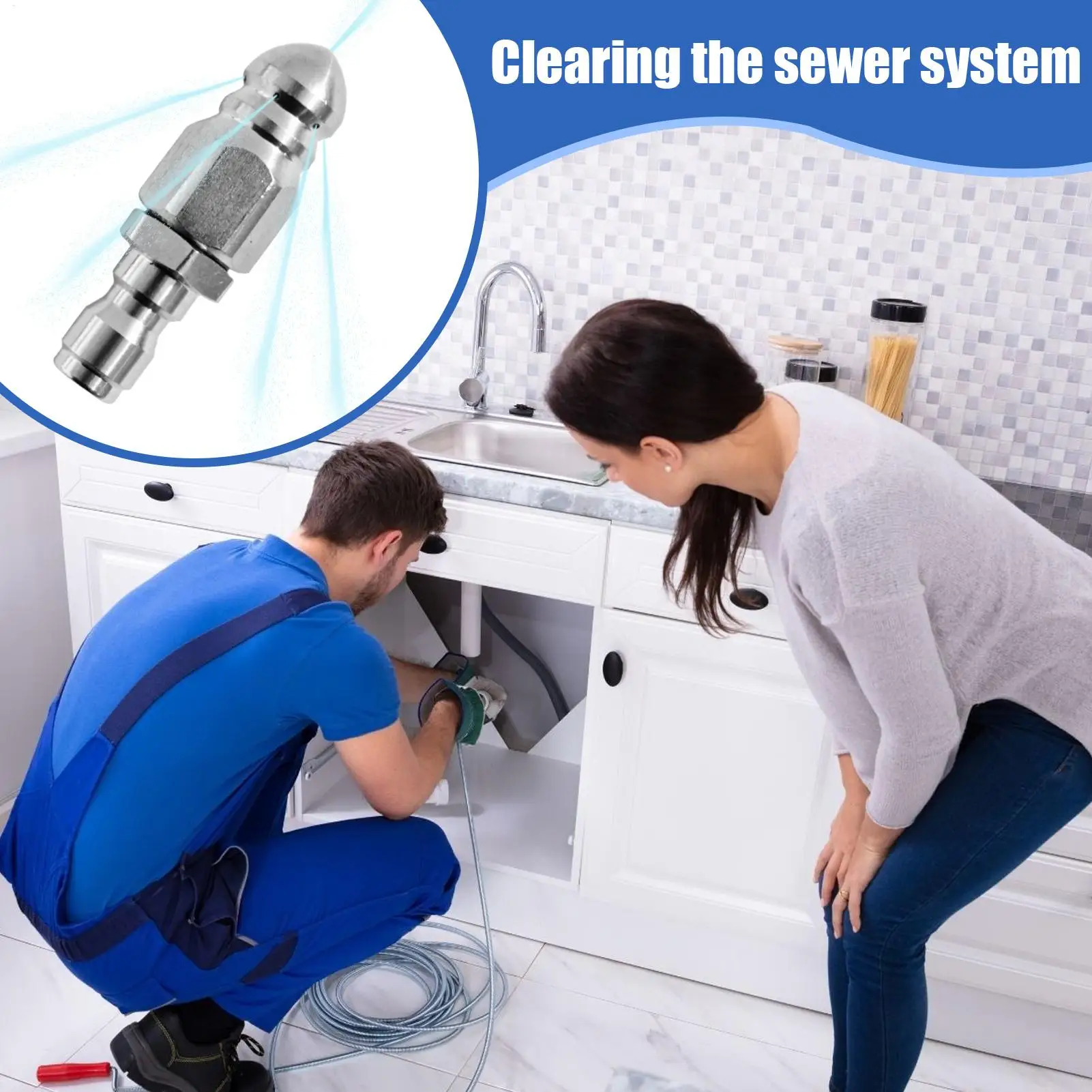 Water Jet High Pressure Sprayer Nozzle Clean Sewer 1/4 Stainless Durability Broad Fit Pressure Quick Plug Drain Hose Nozzle Tool