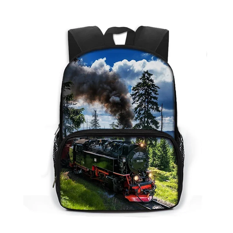 Kid Kindergarten Bag Cartoon School Backpack Small Daypack 16 Inch Locomotive Train Children School Bags for Boys Girls Book Bag