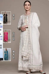 Indian Apparel Women's Ethnic Set 3-Piece Cotton Printed White Indian Traditional Dress Cotton Dress Suit Pakistani Clothing