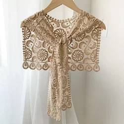 Nieuwe Mode Nep Kragen Sjaal O-hals Pop Valse Kraag Shirt Vrouwen Holle Gehaakte Kant Afneembare Kraag Half Shirt Wraps