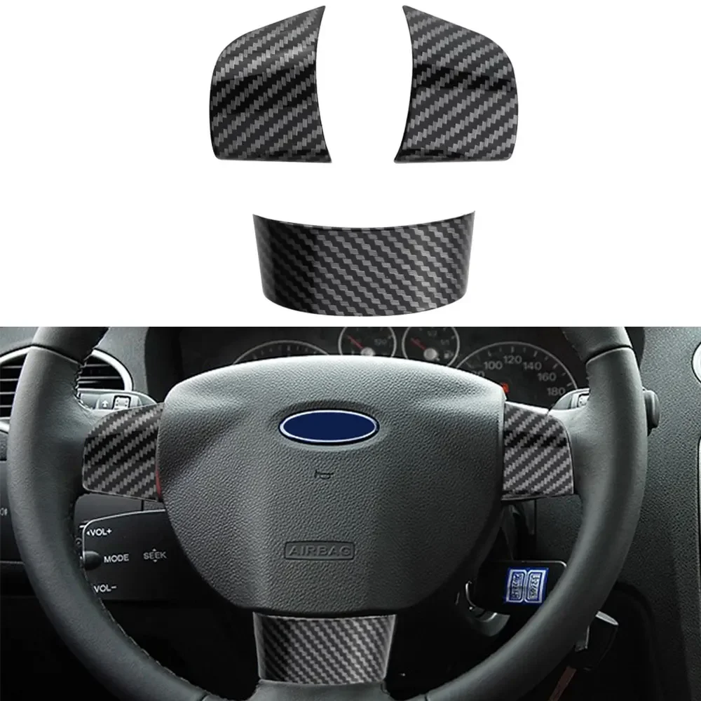 Carbon Fiber Steering Wheel Buttons Panel Cover Trim for Ford Focus 2 MK2 2005 - 2011 Interior Car Stickers Accessories