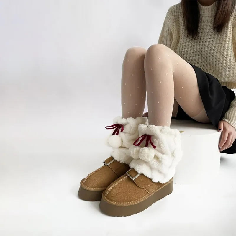 Pelzige Beinwärmer für Damen, Winter-Pom-Pom, warme, flauschige Stiefelüberzüge, Kunstpelz, Wintersocken, verdickte Imitations-Leggings, Stiefelüberzug