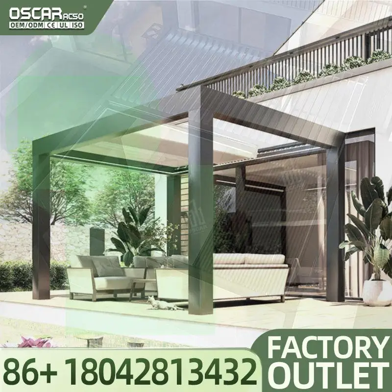 4x4 Waterproof Pavilion Roof Motorized Garden Aluminium  Outdoor Adjustable Sun Shade Luxury Patio Modern Backyard Smart Bioclim